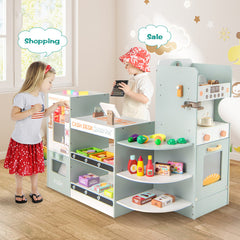 Wooden Kids Grocery Store Playset Pretend Play Supermarket