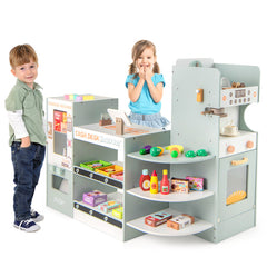Wooden Kids Grocery Store Playset Pretend Play Supermarket