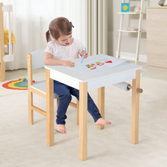 Kids Art Table and Chair Set with Drawer Paper Roll and 2 Markers and Drawer