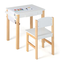 Kids Art Table and Chair Set with Drawer Paper Roll and 2 Markers and Drawer