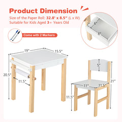 Kids Art Table and Chair Set with Drawer Paper Roll and 2 Markers and Drawer
