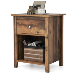 Wooden Nightstand with Slide-out Drawer and Open Shelf