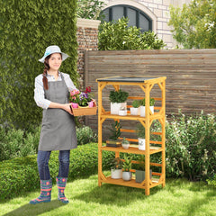 3-Tier Wooden Plant Stand with Weatherproof Asphalt Roof for Patio