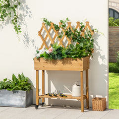 Rolling Wooden Raised Garden Bed with Trellis