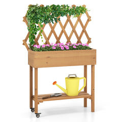Rolling Wooden Raised Garden Bed with Trellis