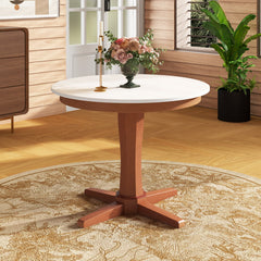 35 Inches Wooden Round Dining Table with Pedestal Base