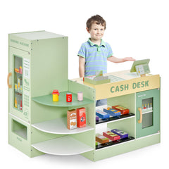 Kids Wooden Supermarket Play Toy Set with Checkout Counter