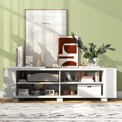 Wooden TV Stand with 8 Open Shelves for TVs up to 65 Inch Flat Screen