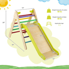 2-in-1 Wooden Triangle Climber Set with Gradient Adjustable Slide