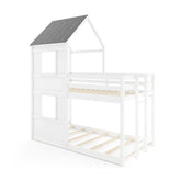 Wooden Twin Over Twin Bunk Bed with Full-length Safety Guardrail and Ladder
