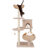 59 Inches Cattail Cat Tower with Sisal Scratching Posts and Soft Hammock