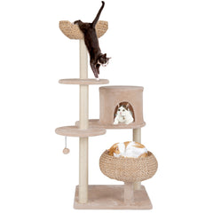 59 Inches Cattail Cat Tower with Sisal Scratching Posts and Soft Hammock