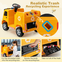 12V Kids Ride-on Garbage Truck with Warning Lights and 6 Recycling Accessories