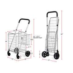 Folding Shopping Basket Rolling Trolley with Adjustable Handle