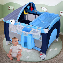 3-in-1 Foldable Baby Crib Playpen with Mosquito Net and Carry Bag
