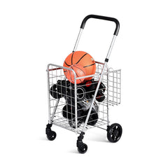 Folding Shopping Basket Rolling Trolley with Adjustable Handle