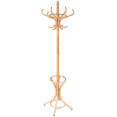 Wooden Standing Coat Rack Tree with 12 Hooks and Umbrella Stand