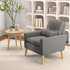 Comfy Modern Accent Chair with Lumbar Pillow and Natural Rubber Wood Legs