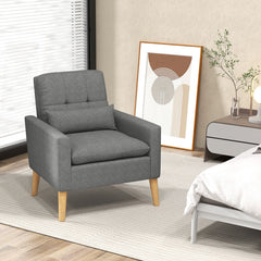 Comfy Modern Accent Chair with Lumbar Pillow and Natural Rubber Wood Legs