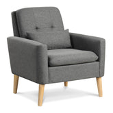 Comfy Modern Accent Chair with Lumbar Pillow and Natural Rubber Wood Legs