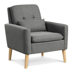 Comfy Modern Accent Chair with Lumbar Pillow and Natural Rubber Wood Legs