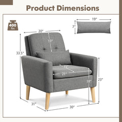 Comfy Modern Accent Chair with Lumbar Pillow and Natural Rubber Wood Legs