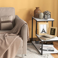 3-Tier Ladder-Shaped Chair Side Table with Storage Shelf