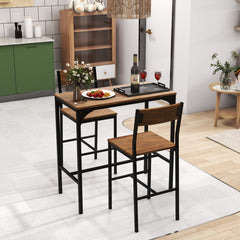 3 Pieces Bar Table Set with 2 Chairs Narrow Bar Furniture