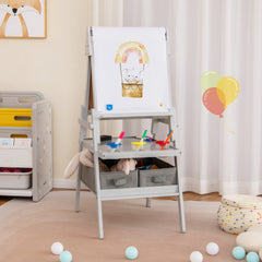 3-in-1 Art Easel for Kids with Magnetic Chalkboard and Whiteboard