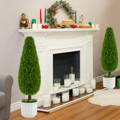 2 Pack 3 Feet Artificial Cedar Teardrop Shaped Bush with Plastic Nursery Pot