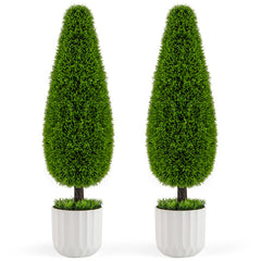 2 Pack 3 Feet Artificial Cedar Teardrop Shaped Bush with Plastic Nursery Pot