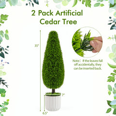 2 Pack 3 Feet Artificial Cedar Teardrop Shaped Bush with Plastic Nursery Pot