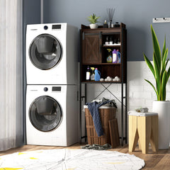 4-Tier Multifunctional Toilet Storage Cabinet with Adjustable Shelf and Sliding Barn Door