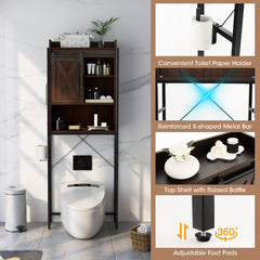 4-Tier Multifunctional Toilet Storage Cabinet with Adjustable Shelf and Sliding Barn Door