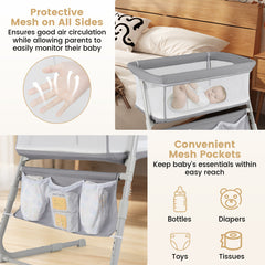 Baby Bassinet Bedside Crib with Adjustable Height Comfy Mattress