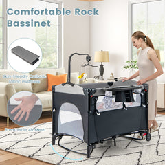 5-in-1 Foldable Baby Playpen Bedside Crib with Music Box