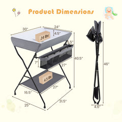 Baby Storage Foldable Diaper Changing Table In Gray