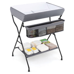 Baby Storage Foldable Diaper Changing Table In Gray