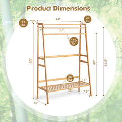 Bamboo Clothing Rack with Storage Shelves In Natural