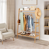 Bamboo Clothing Rack with Storage Shelves In Natural