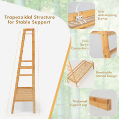 Bamboo Clothing Rack with Storage Shelves In Natural