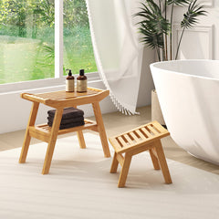 Bamboo Shower Seat Bench with Underneath Storage Shelf