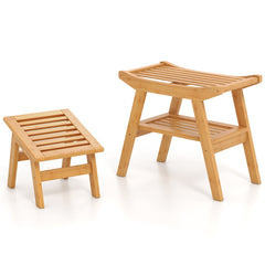Bamboo Shower Seat Bench with Underneath Storage Shelf