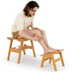 Bamboo Shower Seat Bench with Underneath Storage Shelf