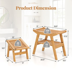 Bamboo Shower Seat Bench with Underneath Storage Shelf