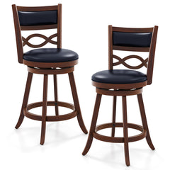 Bar Stools Set of 2 with Rubber Wood Frame and Faux Leather Upholstered Seat