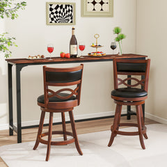 Bar Stools Set of 2 with Rubber Wood Frame and Faux Leather Upholstered Seat