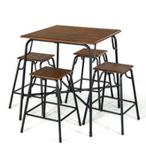 5 Pieces Bar Table Set with 4 Counter Height Backless Stools
