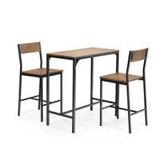 3 Pieces Bar Table Set with 2 Chairs Narrow Bar Furniture