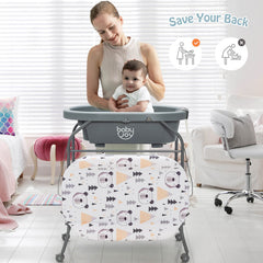 Folding Baby Changing Table with Bathtub and 4 Universal Wheels In Gray